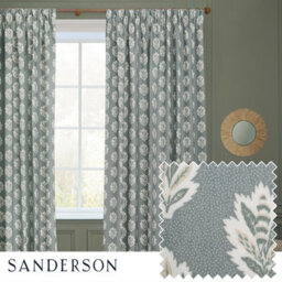 Sanderson Sessile Leaf Printed Room Darkening Pencil Pleat Curtain Pair Delph Blue (W)229Cm X (D)137Cm