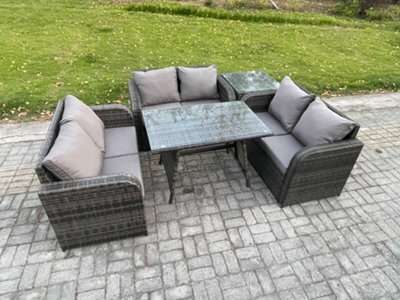 Fimous Rattan Garden Furniture Set 6 Seater Patio Outdoor Love Sofa Set With Rectangular Dining Table Side Table - image 1