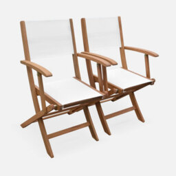 Sweeek - Pair Of Foldable Wooden Garden Chairs Almeria White 54X58.7X89 Cm - thumbnail 1
