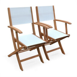 Sweeek - Pair Of Foldable Wooden Garden Chairs Almeria White 54X58.7X89 Cm - thumbnail 2