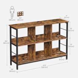 Songmics Industrial Bookcase, Office Storage Shelf, Living Room Display Unit, Bedroom Organizer, Rustic Brown And Black - thumbnail 2