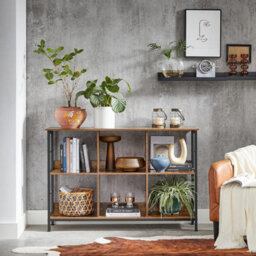 Industrial Bookcase, Office Storage Shelf, Living Room Display Unit, Bedroom Organizer, Rustic Brown And Black