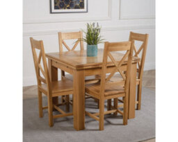 That's Furniture Richmond 90Cm - 150Cm Square Oak Extending Dining Table And 4 Chairs Dining Set With Berkeley Chairs - thumbnail 3