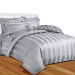 Ameha Silver Striped Microfibre Bedding Set Double, Reversible & Breathable Duvet Cover, Fitted Sheet & Pillowcases - thumbnail 4