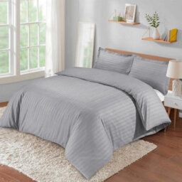 Ameha Silver Striped Microfibre Bedding Set Double, Reversible & Breathable Duvet Cover, Fitted Sheet & Pillowcases - thumbnail 5