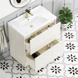 Royal Bathrooms Elmore 800mm Floor Standing 2 Drawer Bathroom Vanity Unit With Traditional Ceramic Basin Sink - Classic White - thumbnail 5