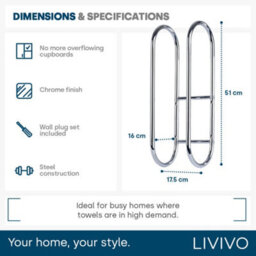 Livivo Wall Mounted Towel Rack Chrome Bathroom Shelf - thumbnail 3