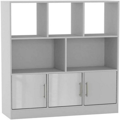 Urbn-Living Urbnliving Asymmetrical 8 Cube White Bookcase Freestanding Storage Unit With 3 Gloss Doors - White - image 1