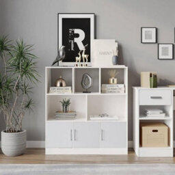 Urbn-Living Urbnliving Asymmetrical 8 Cube White Bookcase Freestanding Storage Unit With 3 Gloss Doors - White - thumbnail 4