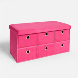 OHS Storage Cube Unit 6 Draw Ottoman Space Saving Velvet Chest Shoe Organiser, Pink - thumbnail 3