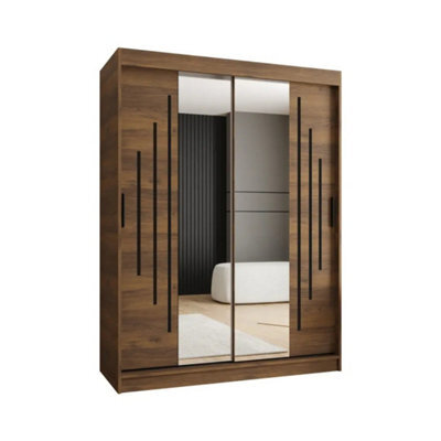 Arte Rubino Y1 Oak Walnut Sliding Wardrobe 150Cm With Mirror Panels - image 1