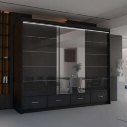 Sliding Wardrobes 4 u LTD Sliding Wardrobes 4U Bradford Modern High Gloss Sliding Door Wardrobe In 3 Colors & Sizes - (Black - W2550mm, H2200mm)