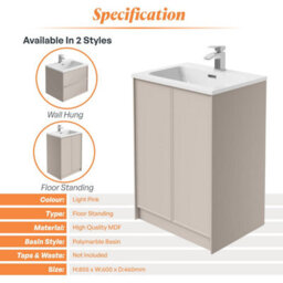 Plum&clay Jenner Light Pink Freestanding Vanity Unit & Basin Set (W)600mm (H)855mm - thumbnail 4