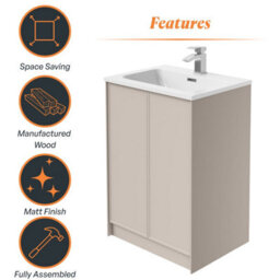 Plum&clay Jenner Light Pink Freestanding Vanity Unit & Basin Set (W)600mm (H)855mm - thumbnail 5