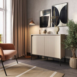 Arte Modern Trend  Sideboard Cabinet With Led Lighting (H830mm W980mm D400mm) - Sand Beige With Black Legs
