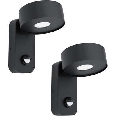 2 Pack Modern Ip44 Outdoor Wall Lights With Pir Sensor - Black Zinc Steel 6W Led - image 1