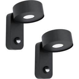 2 Pack Modern Ip44 Outdoor Wall Lights With Pir Sensor - Black Zinc Steel 6W Led