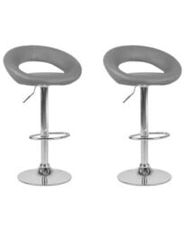 Wyld and Coco Grey Faux Leather Swivel Bar Stools Pair, Height Adjustable, 360 Swivel, Grey. - thumbnail 3