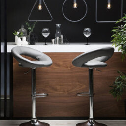 Wyld and Coco Grey Faux Leather Swivel Bar Stools Pair, Height Adjustable, 360 Swivel, Grey. - thumbnail 2