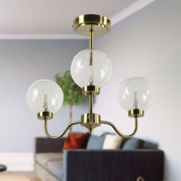 First Choice Lighting Totley - Antique Brass 3 Arm Ceiling Light With Clear Glass Shades - thumbnail 5
