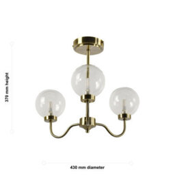 First Choice Lighting Totley - Antique Brass 3 Arm Ceiling Light With Clear Glass Shades - thumbnail 7