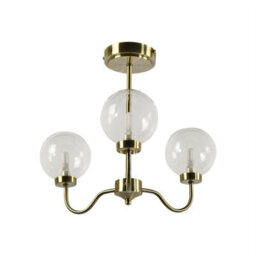 First Choice Lighting Totley - Antique Brass 3 Arm Ceiling Light With Clear Glass Shades - thumbnail 1