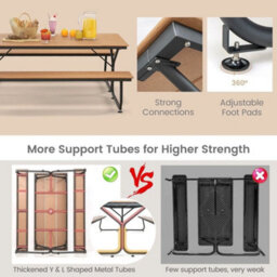 8-Person Picnic Table Bench Set Garden Camping Furniture Umbrella Hole-Brown - thumbnail 4