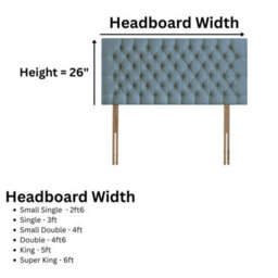 "Urban Textures Luxury 26"" High Velvet Fabric Upholstered Chesterfield Bed Headboard - Sky Blue" - thumbnail 2