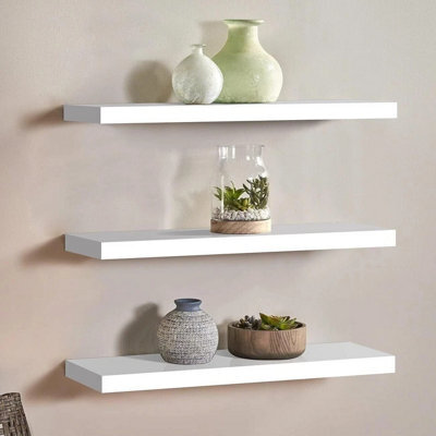 Set Of 3 White Floating Wall Shelves Picture Ledge 60 X 15 Cm - image 1