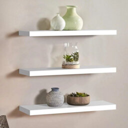 Set Of 3 White Floating Wall Shelves Picture Ledge 60 X 15 Cm - thumbnail 1