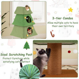 Costway 160Cm Christmas Cat Tree Multi-Level Cat Tower With 3 Condos & Sisal Scratching Post - thumbnail 6