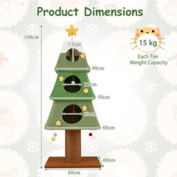 Costway 160Cm Christmas Cat Tree Multi-Level Cat Tower With 3 Condos & Sisal Scratching Post - thumbnail 2
