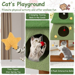 Costway 160Cm Christmas Cat Tree Multi-Level Cat Tower With 3 Condos & Sisal Scratching Post - thumbnail 5