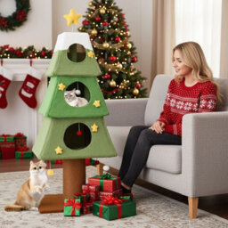 Costway 160Cm Christmas Cat Tree Multi-Level Cat Tower With 3 Condos & Sisal Scratching Post - thumbnail 4
