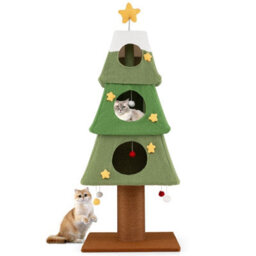 Costway 160Cm Christmas Cat Tree Multi-Level Cat Tower With 3 Condos & Sisal Scratching Post - thumbnail 1