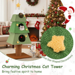 Costway 160Cm Christmas Cat Tree Multi-Level Cat Tower With 3 Condos & Sisal Scratching Post - thumbnail 9