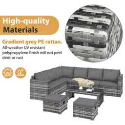HomeTouch Modern Rattan Garden Furniture Corner Sofa Set, Outdoor Patio Corner Sofa With Coffee Table 8 Seater - thumbnail 4