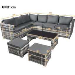 HomeTouch Modern Rattan Garden Furniture Corner Sofa Set, Outdoor Patio Corner Sofa With Coffee Table 8 Seater - thumbnail 8