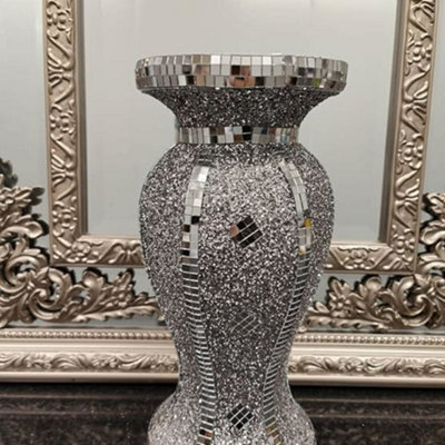Biznest Luxury Crushed Diamond Flower Vase Ceramic Pot Centerpiece Mirror Effect Bling Home Decor Gift 30Cm (Border Designs)