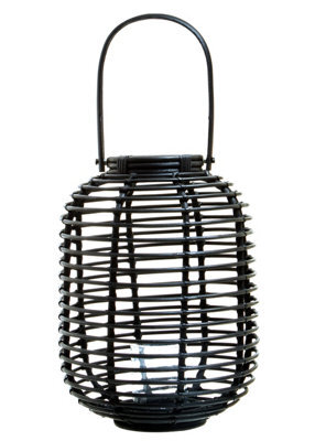Orsina Sustainable Small Black Natural Rattan Lantern, Rounded Modern Black Candle Lantern, Versatile Lantern - image 1