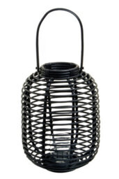 Orsina Sustainable Small Black Natural Rattan Lantern, Rounded Modern Black Candle Lantern, Versatile Lantern - thumbnail 2