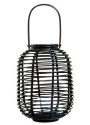 Orsina Sustainable Small Black Natural Rattan Lantern, Rounded Modern Black Candle Lantern, Versatile Lantern