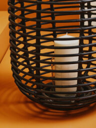 Orsina Sustainable Small Black Natural Rattan Lantern, Rounded Modern Black Candle Lantern, Versatile Lantern - thumbnail 5