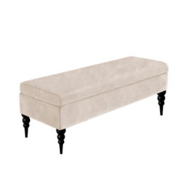 180Cm Safar Plain Ottoman Storage Bench -Upholstered Shoes Bench With Black Turned Wooden Legs - Cream Naple Ottoman Bench