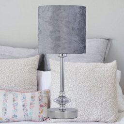 First Choice Lighting Set Of 2 Chrome Jewelled Table Lamp With Grey Crushed Velvet Shades - thumbnail 5