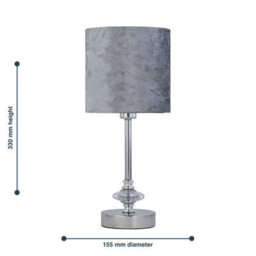 First Choice Lighting Set Of 2 Chrome Jewelled Table Lamp With Grey Crushed Velvet Shades - thumbnail 7