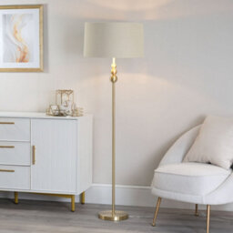 Valuelights Marissa Gold Stacked Ball Floor Lamp With Natural Drum Shade - Led Bulb Included