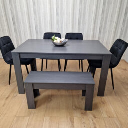 Kosy Koala Dining Table And 4 Chairs With Bench Black Dark Grey 4 Velvet Chairs Wooden Bench Wood Dining Set Furniture - thumbnail 1