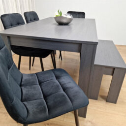 Kosy Koala Dining Table And 4 Chairs With Bench Black Dark Grey 4 Velvet Chairs Wooden Bench Wood Dining Set Furniture - thumbnail 6