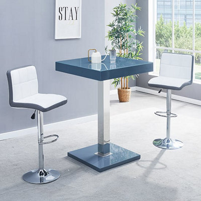 Furniture in Fashion Topaz Glass Grey Gloss Bar Table With 2 Copez White Grey Stools - image 1
